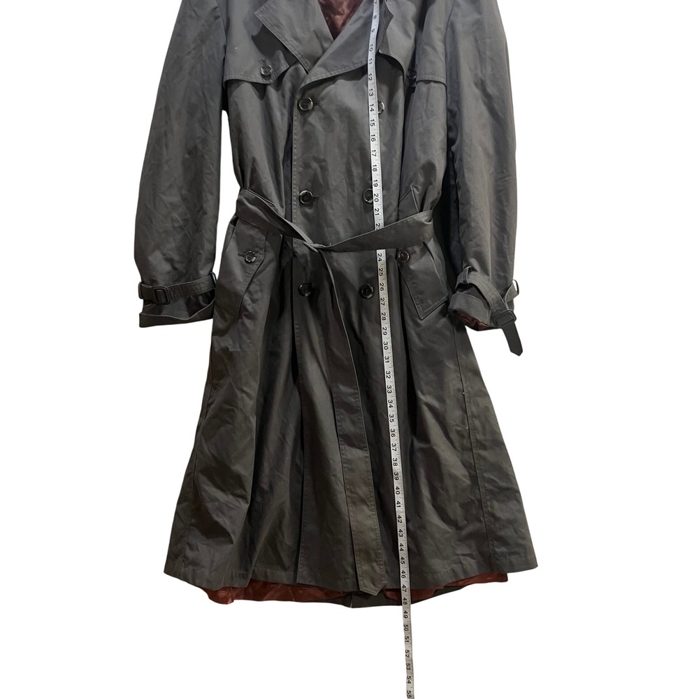 Vintage Towncraft Men's Charcoal Grey Double Breasted Belted Trench Coat 42 Tall - Picture 15 of 16
